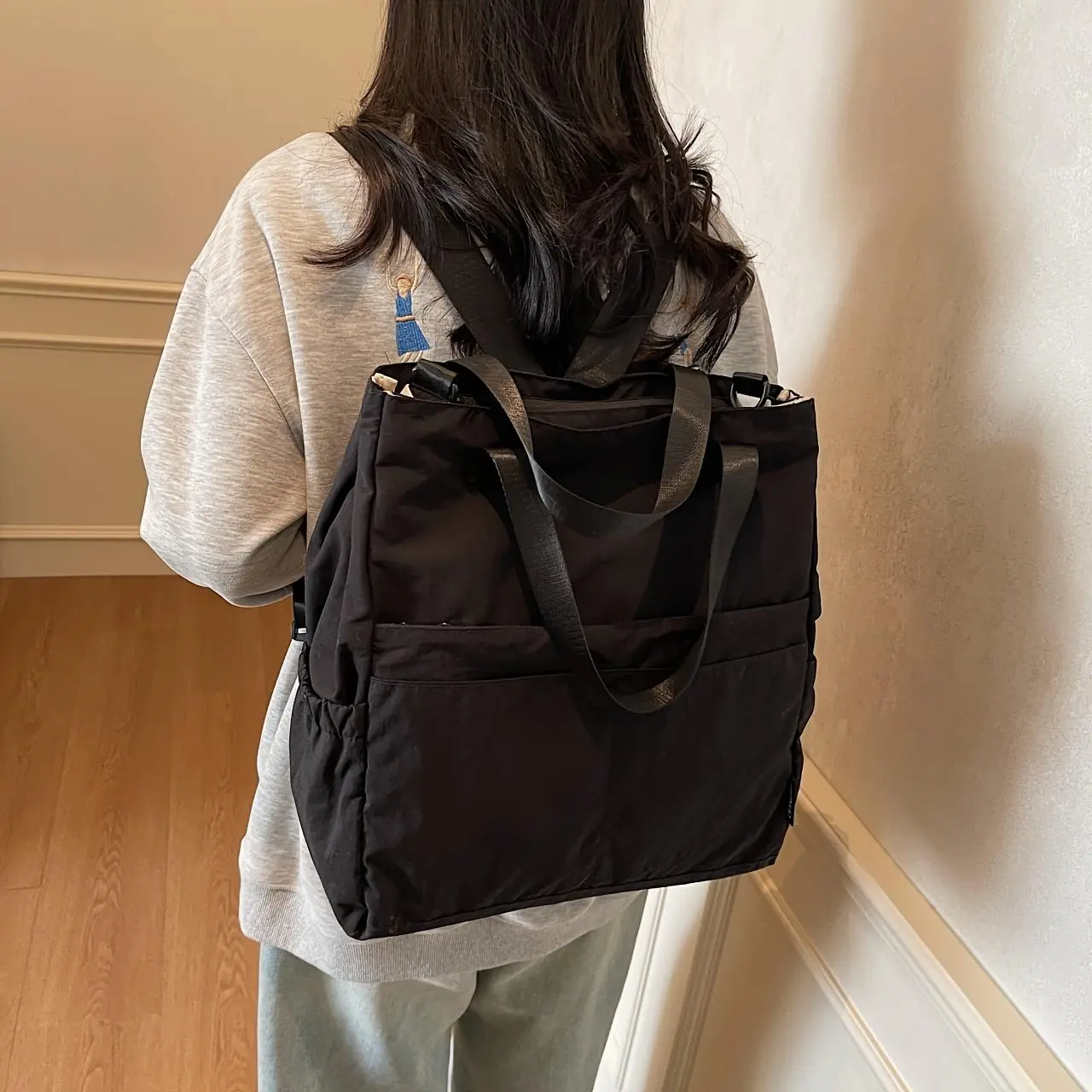 2025 New Female Adults' Multi-Function Synthetic Backpack - Convertible Double-Single Shoulder, Detachable Strap, Large Capacity, Outdoor Casual, Zipper, Lightweight Nylon, Polyester Lining, Hand Wash Only, All Seasons (Black, Beige, Pink, Blush Pink), De