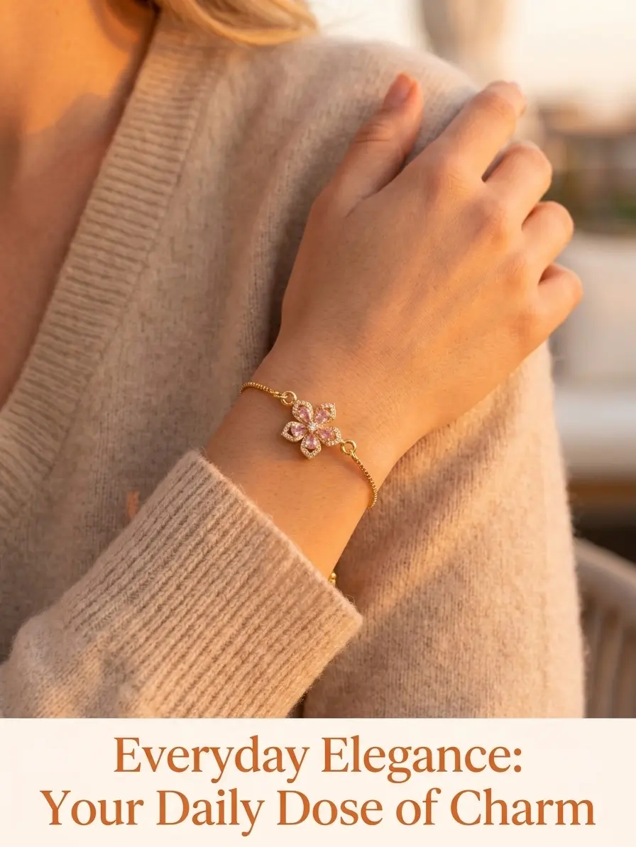 KONPJE Women's Elegant Rotating Cubic Zirconia Rhinestone Bracelet - Gold-Plated Gold Aesthetic, Hypoallergenic 7"-9" Adjustable Bling Effect Stress-Relief Jewelry, 0.3 oz (8.5g), Purple Hibiscus Windmill Collectible for Daily Wear & Work, Feminine Shine,