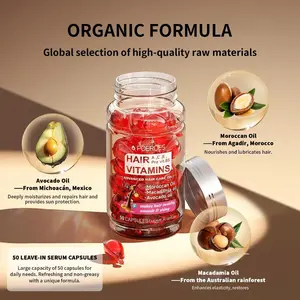 Hair Oil Capsules 40 Counts | Infused with Vitamin A, C, E & Pro-Vitamin B5, repairing hair serum for frizzy & damaged hair; blended with Argan and Avocado Oil, leave-in conditioner for men & women.