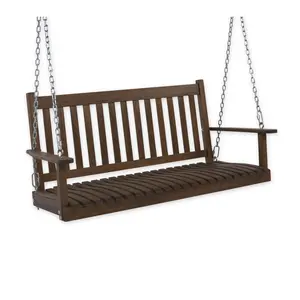 Evergreen Natural Stain Slatted Wood Porch Swing