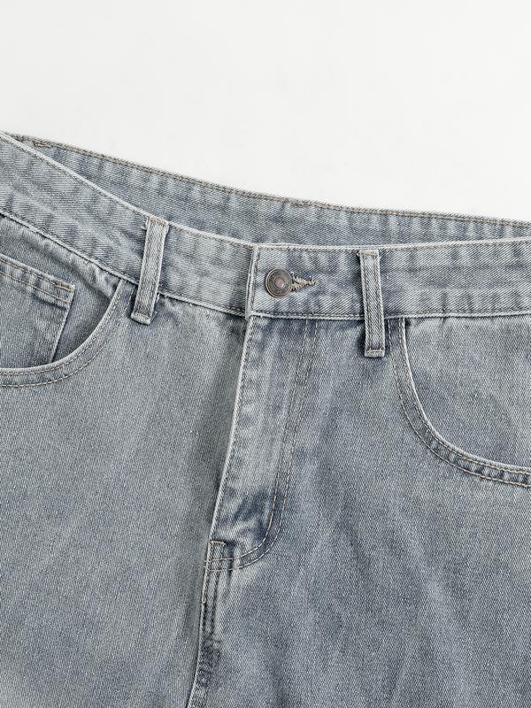 Customized Black Denim Pants Men's Wide-Leg Jeans Loose Casual Streetwear Trousers