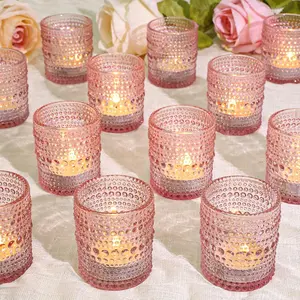 24 pcs votive candle holders pink glass candle holders bulk for table centerpiece tea lights candle holders for wedding shower party and home decor