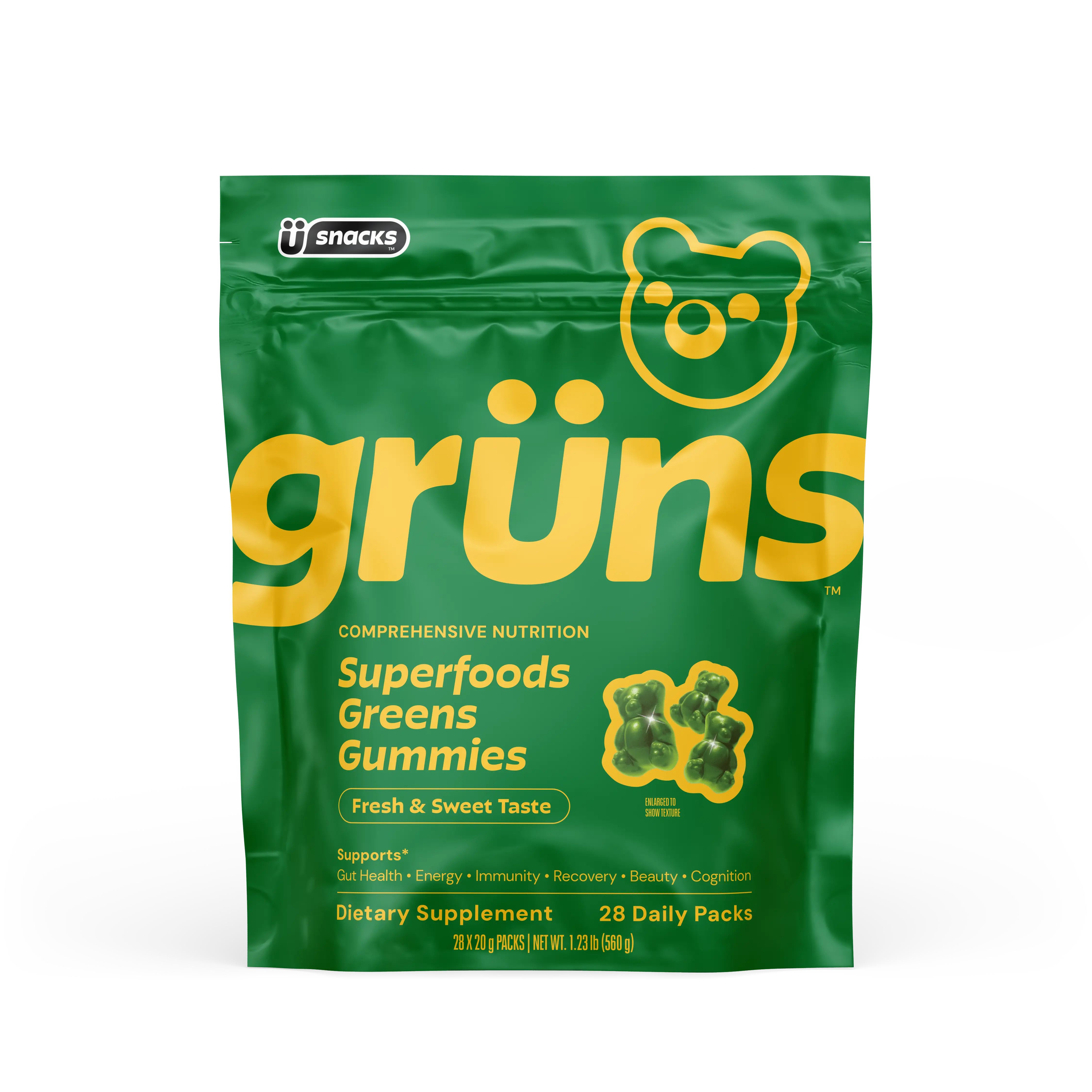 Grüns Superfood Gummy Bears: Comprehensive nutrition supplement with 60+ ingredients: Vitamins and Minerals, Prebiotics for Digestive Health, Adaptogens, Chlorophyll, Chlorella, Fruits and Vegetables, Gluten Free, Vegan, Third Party Tested