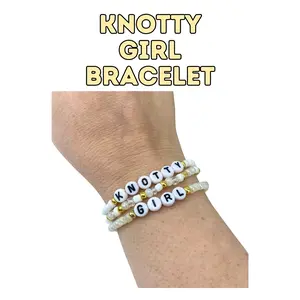 Knotty Girl Beaded Bracelet Set, Stretchy Stacking Word Bracelets, Crochet Supplies, Friendship Bracelet