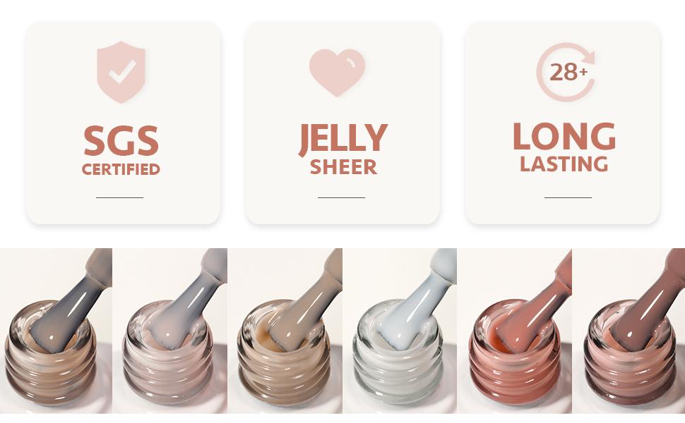 GAOY Milky Jelly Nude Gel Nail Polish Set, 6 Transparent Colors Sheer White Pink Soak Off UV Light Cure Gel Polish Kit for Salon and Nail Art DIY at Home