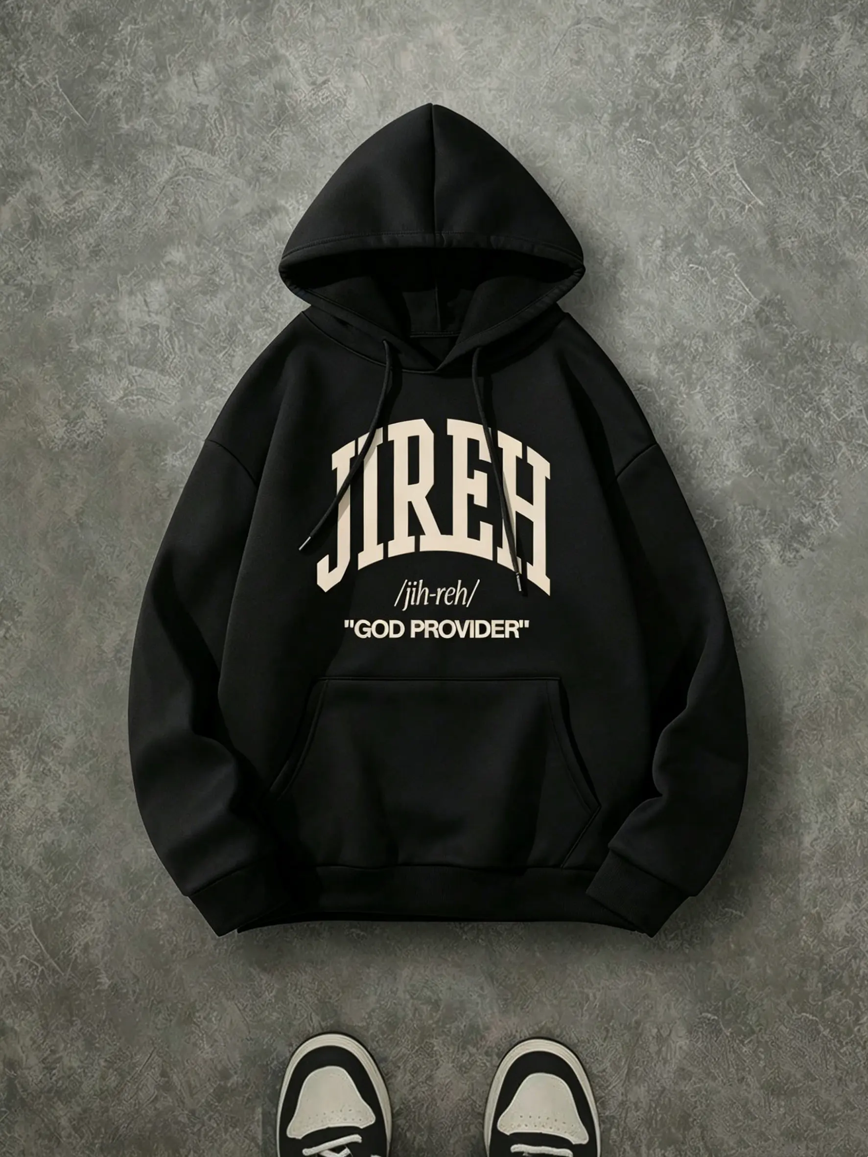 Jireh God Provider Vintage College Hoodie, 270G Brushed Fleece Christian Pronunciation Graphic Hooded Sweatshirt, Religious Inspirational Casual Streetwear Pullover For Men Women