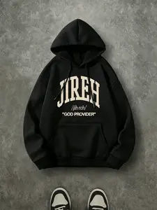 Jireh God Provider Vintage College Hoodie, 270G Brushed Fleece Christian Pronunciation Graphic Hooded Sweatshirt, Religious Inspirational Casual Streetwear Pullover For Men Women