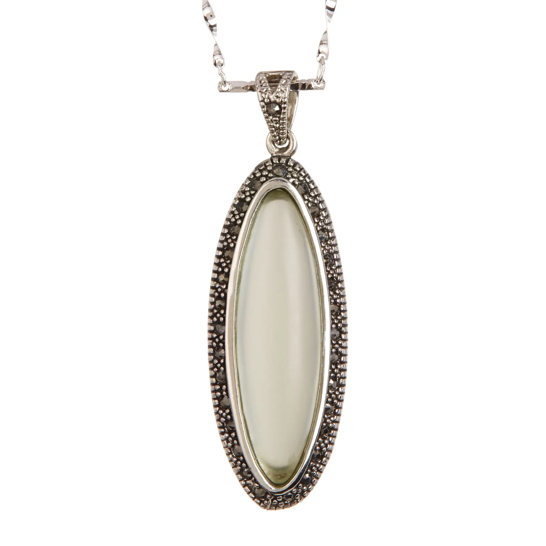Artificial Crystal & Marcasite Oval Pendant Necklace For Women