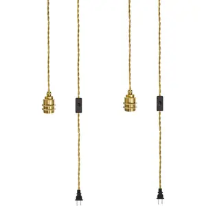 Plug in Pendant Light Kit with Switch, 11.5ft Gold Hanging Light Cord, E26 Metal Ceramic Socket, Industrial Plug-in Lights Fixture for Living Room Bedroom