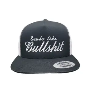 Sounds like Bullshit Mesh Adjustable Snapback Direct Embroidered Flat Bill Trucker Hat Cap Blk/Wht