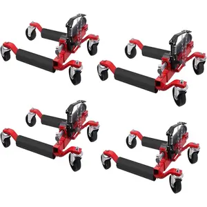 Hydraulic Wheel Dolly 4 Pack – 6000 lbs Heavy Duty Car Moving Base with Foot Pedal, Swivel Casters, Tire Skates for Garage or Workshop – Red