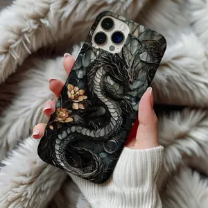 Chinese Dragon Stained Glass Phone Case Artful Aesthetic Fantasy Case Floral Dragon Lover Gift, Magsafe Phone Cases  For IP X 11 12 13 14 15 16 S21 S22 S23 S24 S25-Ultra Series