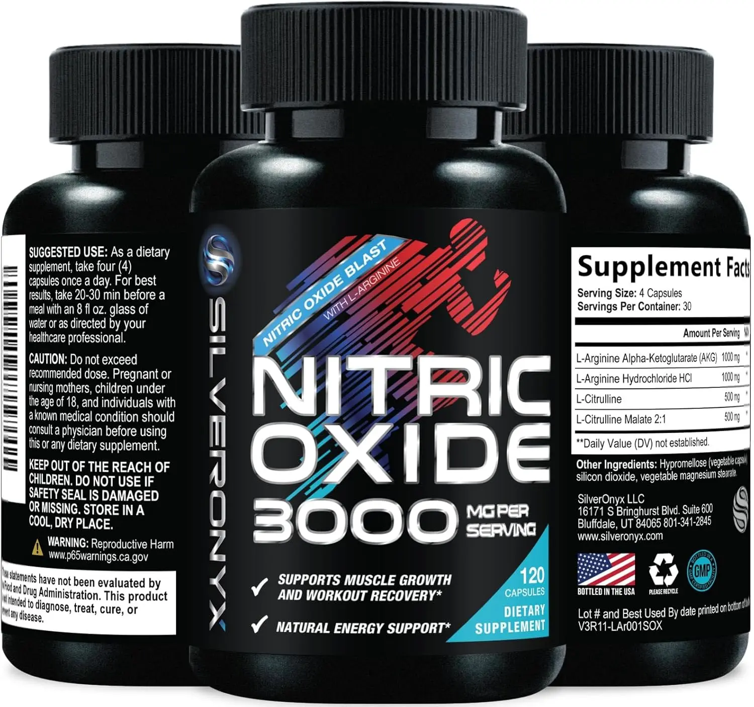 Extra Strength Nitric Oxide Booster - 3X Strength L-Arginine AKG & Citrulline Malate - Men & Women Premium Pre Workout Nitric Booster - Natural Energy & Muscle Support, Bottled in USA - 120 Capsules