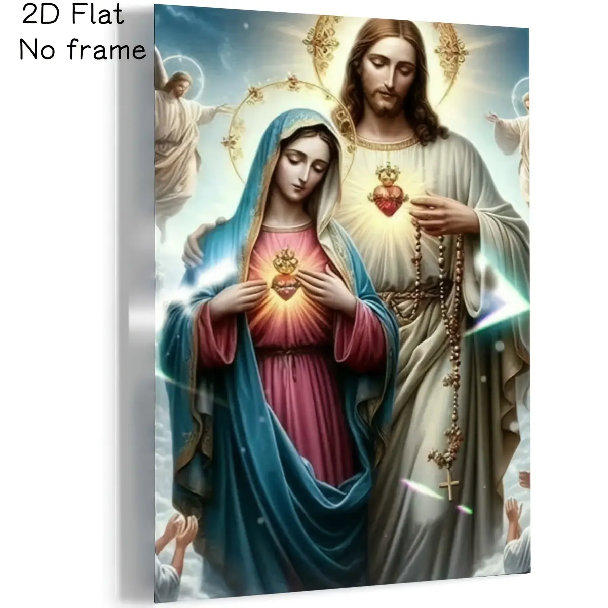 Vintage Sacred Heart 2D Flat Frameless Canvas Art - Vertical Rectangular Spiritual Religious Wall Decor for Home, Bedroom, 12x8x1in (20x30cm), Spiritual Decor