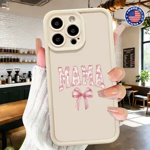 Cute Pink Bow Mama Letter Aesthetic Design Case for iPhone 17 16 15 14 Pro Max 13 12 11 XR XS Plus Air Slim Shockproof Anti Drop Lightweight Durable TPU Cover