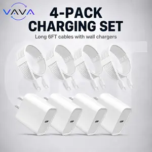 6FT Super Fast Charging 4-Pack Type-C Wall Charger Blockwith 4-Pack USB-C to USB-C Cable, PD Fast ChargerCompatible with iPhone 15/16/17 Pro Max, Air, iPad, Galaxy,Pixel - Perfect for Travel and Home Use