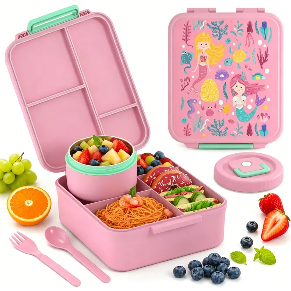 Lunch Box For Kids Portable Clear Lid Divided Serving Tray, Four Grid Charcuterie Container Party Candy Fruit & Plane Travel Snacks