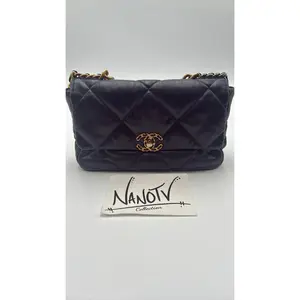 Pre-owned CHANEL Leather Luxury Bags & Accessories 19 Lambskin Large Chain Shoulderbag, Navy Blue Date Code: 30352388