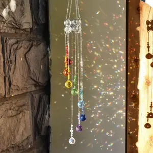 Seven Color Rainbow Crystal Wind Chime, Sun Catcher Prism Light Effects, Healing Window Hanging Decor, Bedroom Balcony Atmosphere, Unique Gift, Decoration, Hangable