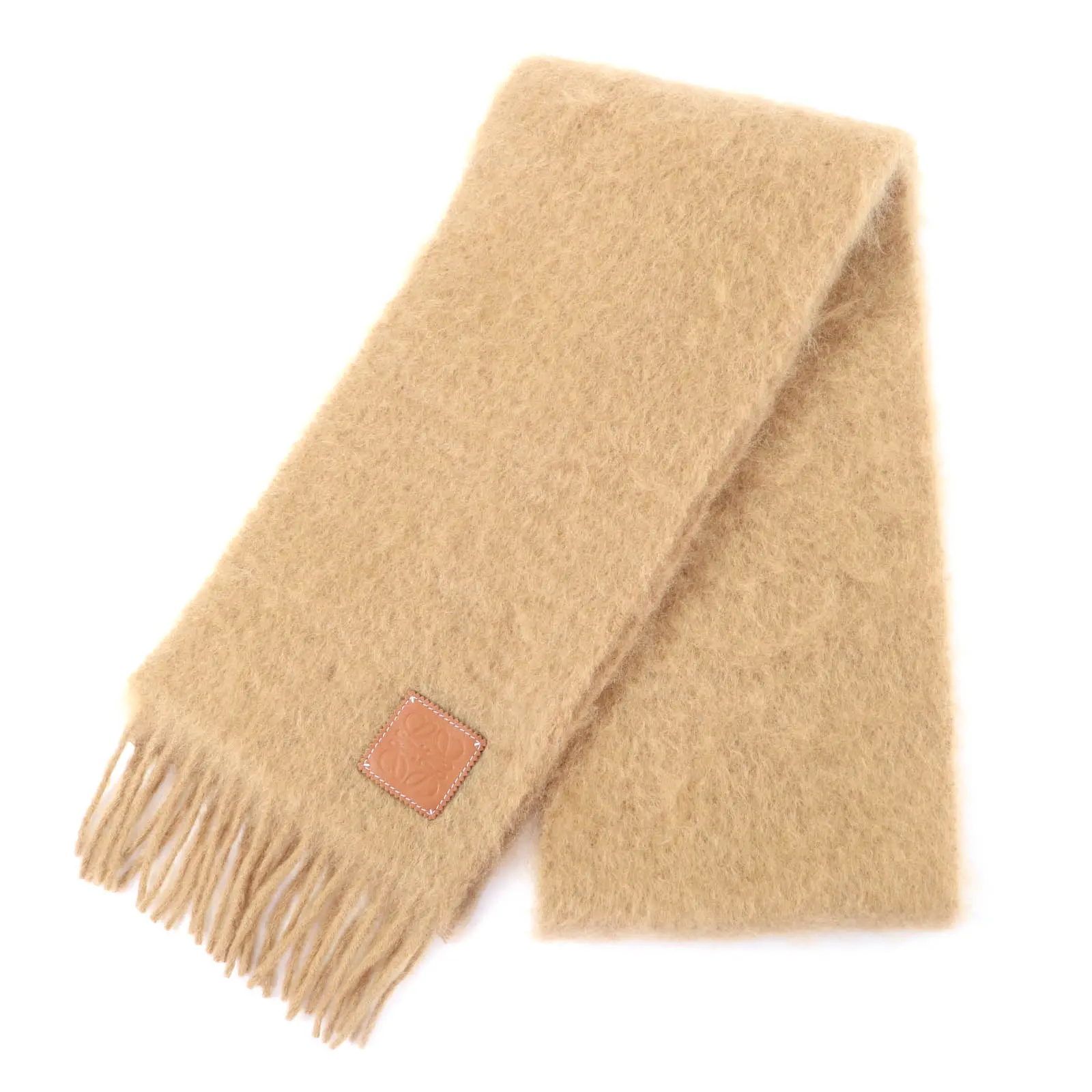 Pre-owned Loewe Wool Small Leather Goods Anagram Leather Patch Mohair Scarf