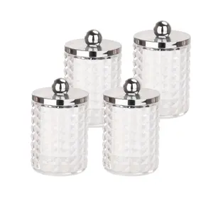 Diamond Pattern Cotton Swab Holder Dispenser Set, 4-Piece Storage Containers for Bathroom Vanity Organization, Ideal for Q-Tips & Floss
