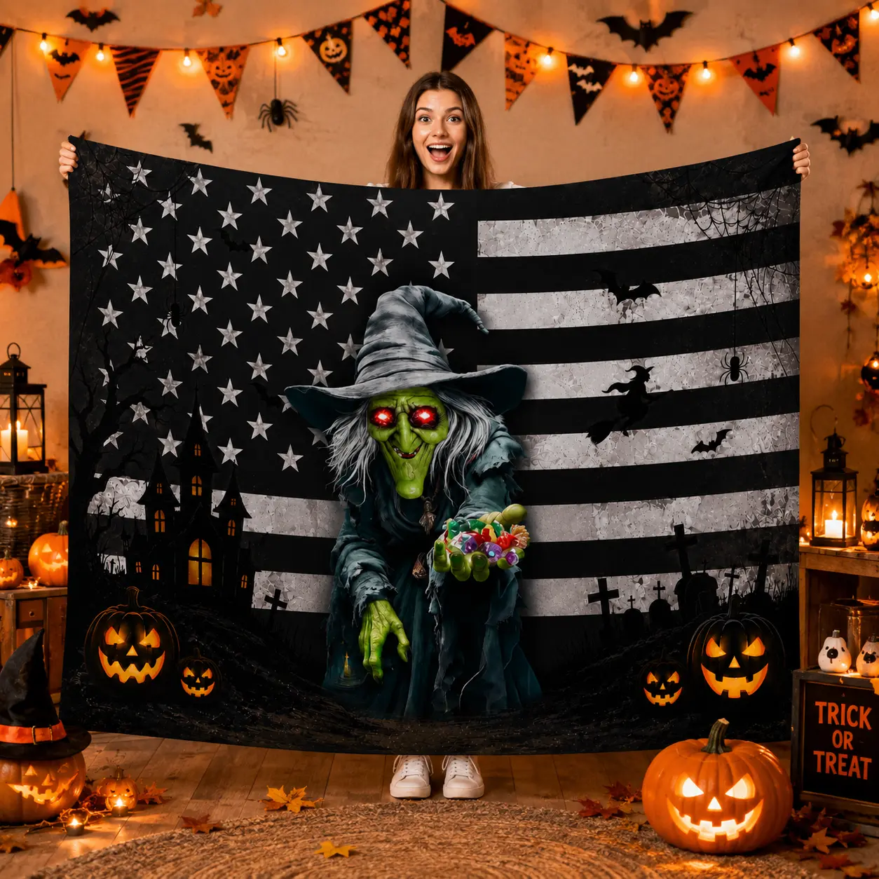 Personalized Halloween Tapestry Custom Photo Wall Hanging Spooky Pumpkin Gothic Room Decor Large Holiday Background Decoration