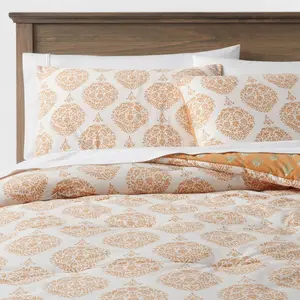 Threshold Comforter Set Medallion Floral, Off-White/Dark Gold, Twin/TwinXL