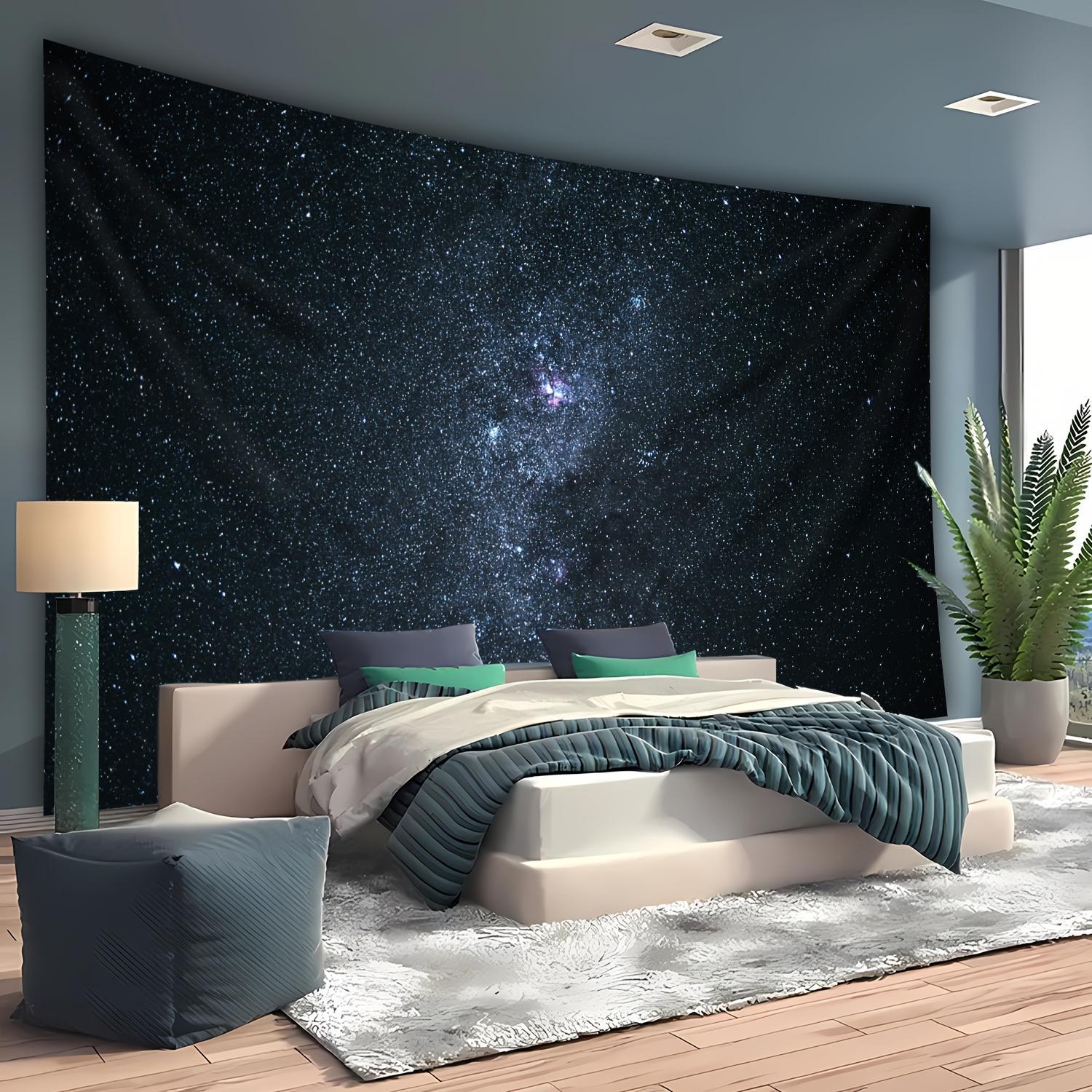 1pc Ultra Large Size Night Starry Sky Landscape Photo Background Wall Hanging Large Size Polyester Tapestry for Living Room Bedroom Office Home Room Party Decoration Live Streaming Background Tapestry Suspendable Ceiling, with Free Hanging Clips