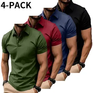 Men’s summer casual short-sleeve polo shirt, 4-pack; suitable for outdoor leisure sports, work outfits, and everyday wear; versatile men’s polo shirts; workwear; a great gift