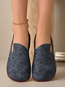 Women's Soft Sole Slip-On Loafers, Comfortable Maternity Shoes, Spring Summer Hollow Out Design, Casual Sunflower Pattern Flats