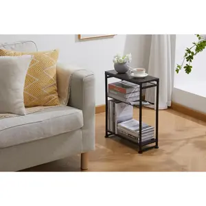 Dulcii Small Side Table for Small Spaces - Slim End Table with Magazine Holder Narrow End Table Living Room - Skinny Bedside Table Nightstand Bedroom Thin Side Table (Grey)