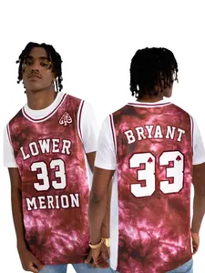 Lower Merion High School Kobe Bryant #33 Tie Dye Maroon Basketball Jersey Ace of Spades Logo Retro Breathable Mesh Sleeveless Tank Top for MJ Fans, Basketball Collectors High School Basketball Enthusiasts Legends Supporters