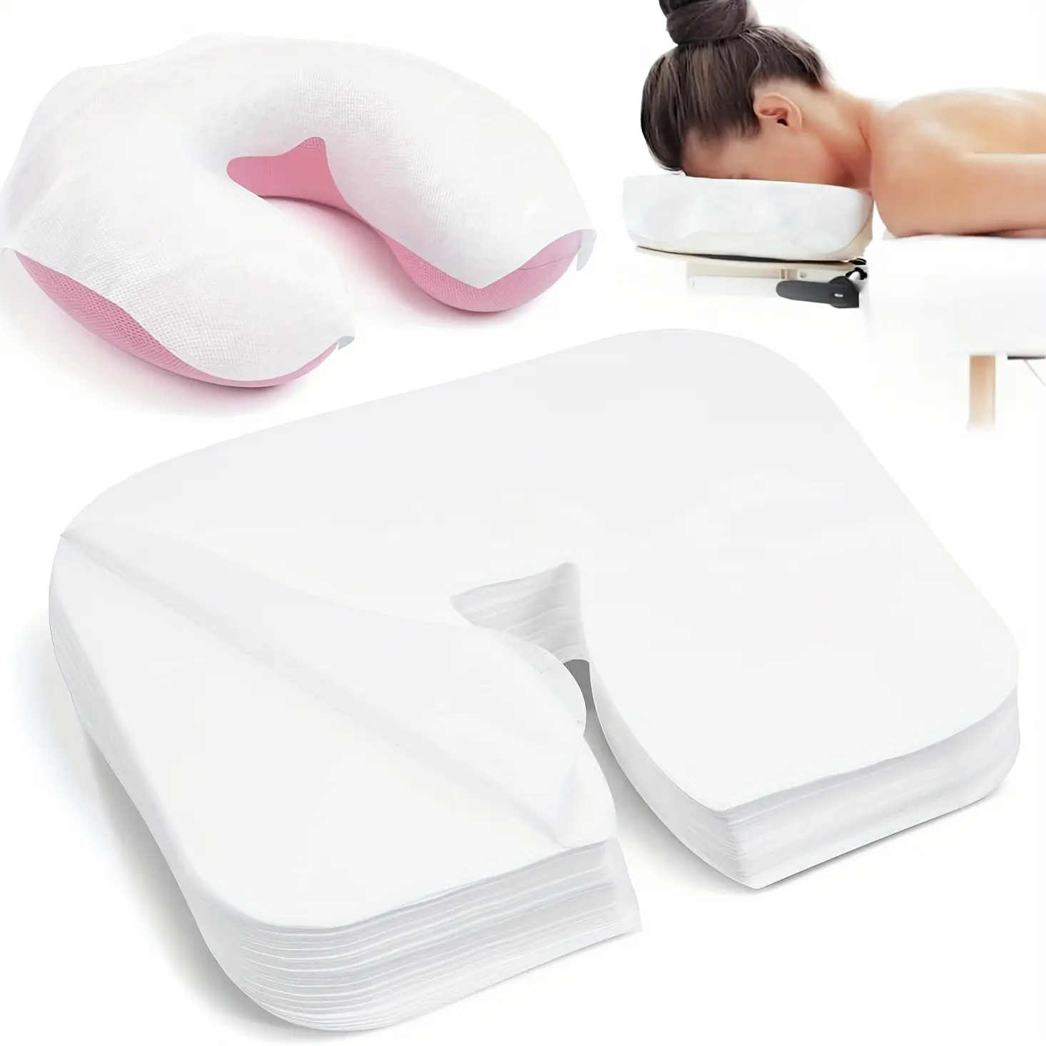 50pcs U-Shape Face Cradle Cover, Soft Disposable Towel for Massage Chair, Face Support for Ultimate Comfort in Spa, Comfortable Support for Spa and Relaxation, Home Use, Facial Relaxation, Spa Treatments, Bulk Pack