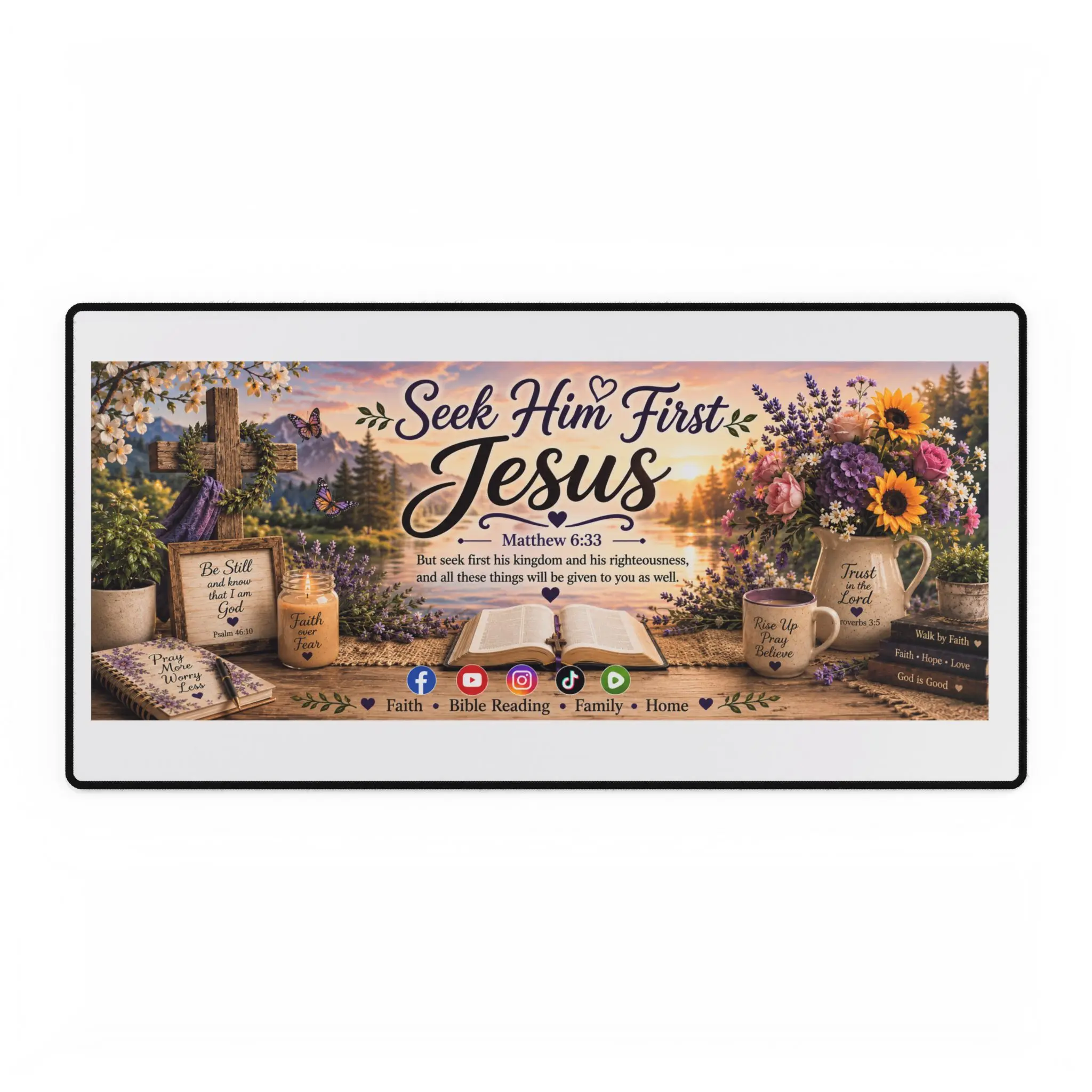 Desk Mats-Seek Him First Jesus Desk Mat | Faith Scripture Desk Pad, Matthew 6:33