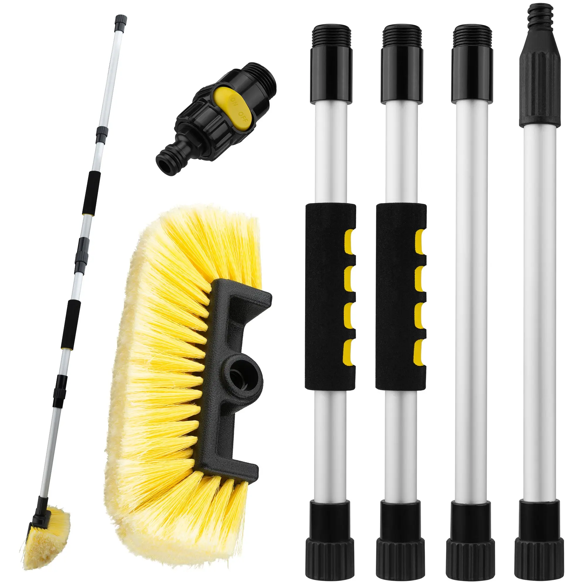 Long Handle Car Wash Brush, Soft Bristles, Solar Panel Cleaning Brush with Hose Connector, Suitable for Rvs, Trucks, Boats, House Walls, Car Cleaning Tool, Car Wash Supplies, Car Washing Brush