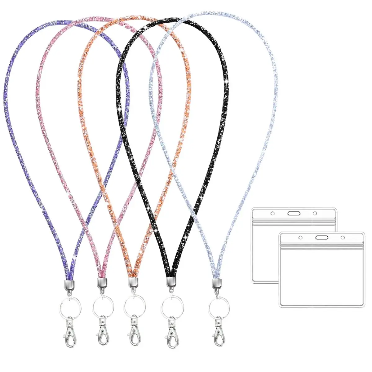 Fashionable Rhinestone Decorated Lanyard with Card Holder, 1 Count Lanyard with 2 Counts Card Holder, Identification Badges & Supplies for Office