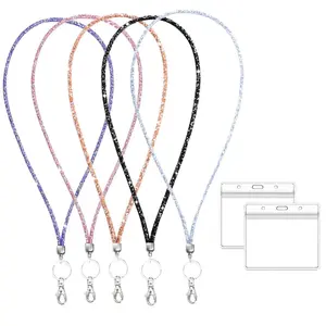 Fashionable Rhinestone Decorated Lanyard with Card Holder, 1 Count Lanyard with 2 Counts Card Holder, Identification Badges & Supplies for Office
