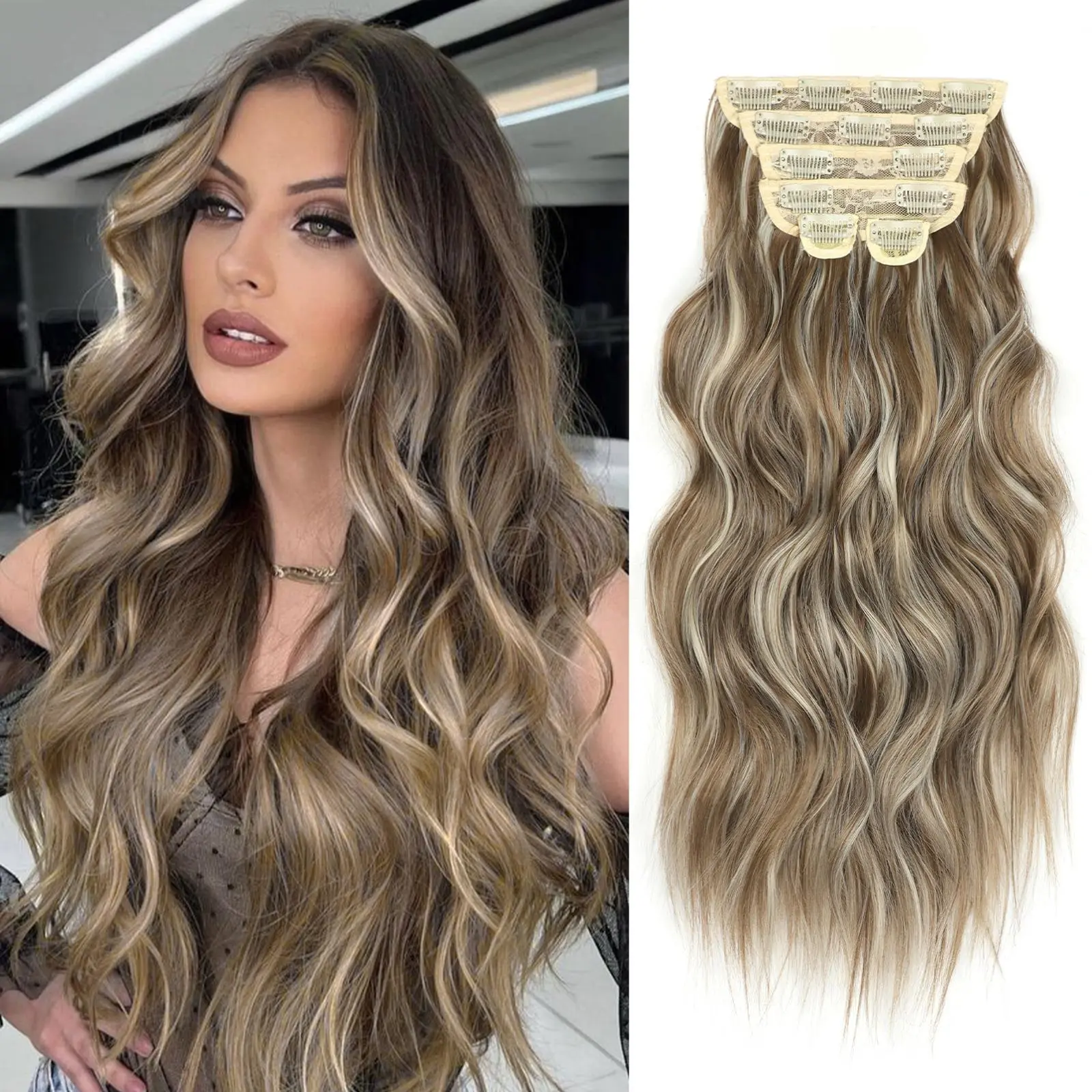 6PCS-F186# Light Brown & Ash Blonde（20inch)