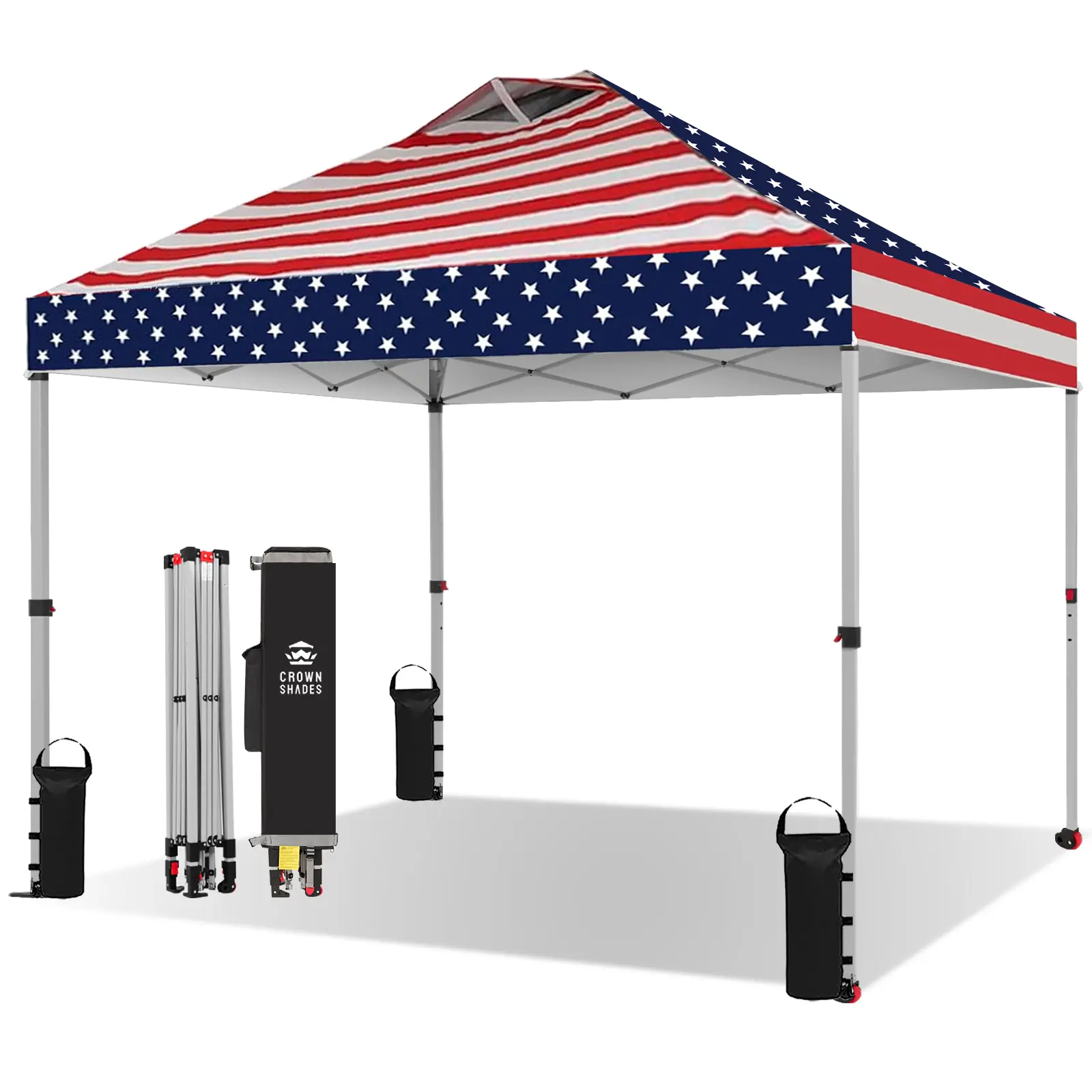 CROWN SHADES 10x10 Pop Up Canopy, Patented Center Lock One Push Tent Canopy, Newly Designed Storage Bag, 8 Stakes, 4 Ropes