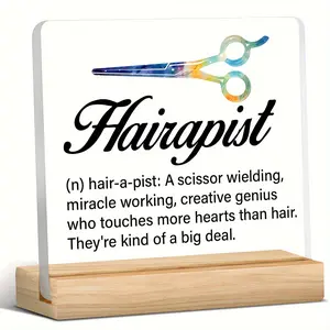 1Pc Hairapist Acrylic Plaque With Colorful Scissors – Funny Hair Stylist Gift Desk Sign for Women, Men, Barbers – Hairdresser Decor for Salon, Home, Studio – Appreciation Ornament, Birthday, Graduation, Christmas Gift, Office Decor, Desk Accessories