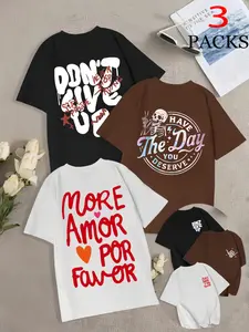 Women's Casual Halloween Letter Print Three-Piece Set, Long Sleeve Paris Eiffel Tower & New York Design, Summer Round Neck Fit