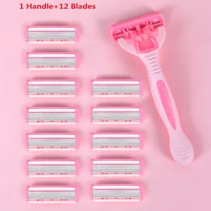 Women's 6-Blade Shaver, Smooth Gentle Hair Removal Tool, Body Hair Remover, Bikini Hair Removal, Ideal for Daily Use, with Lubricating Strip and Non-Slip Handle, Razors