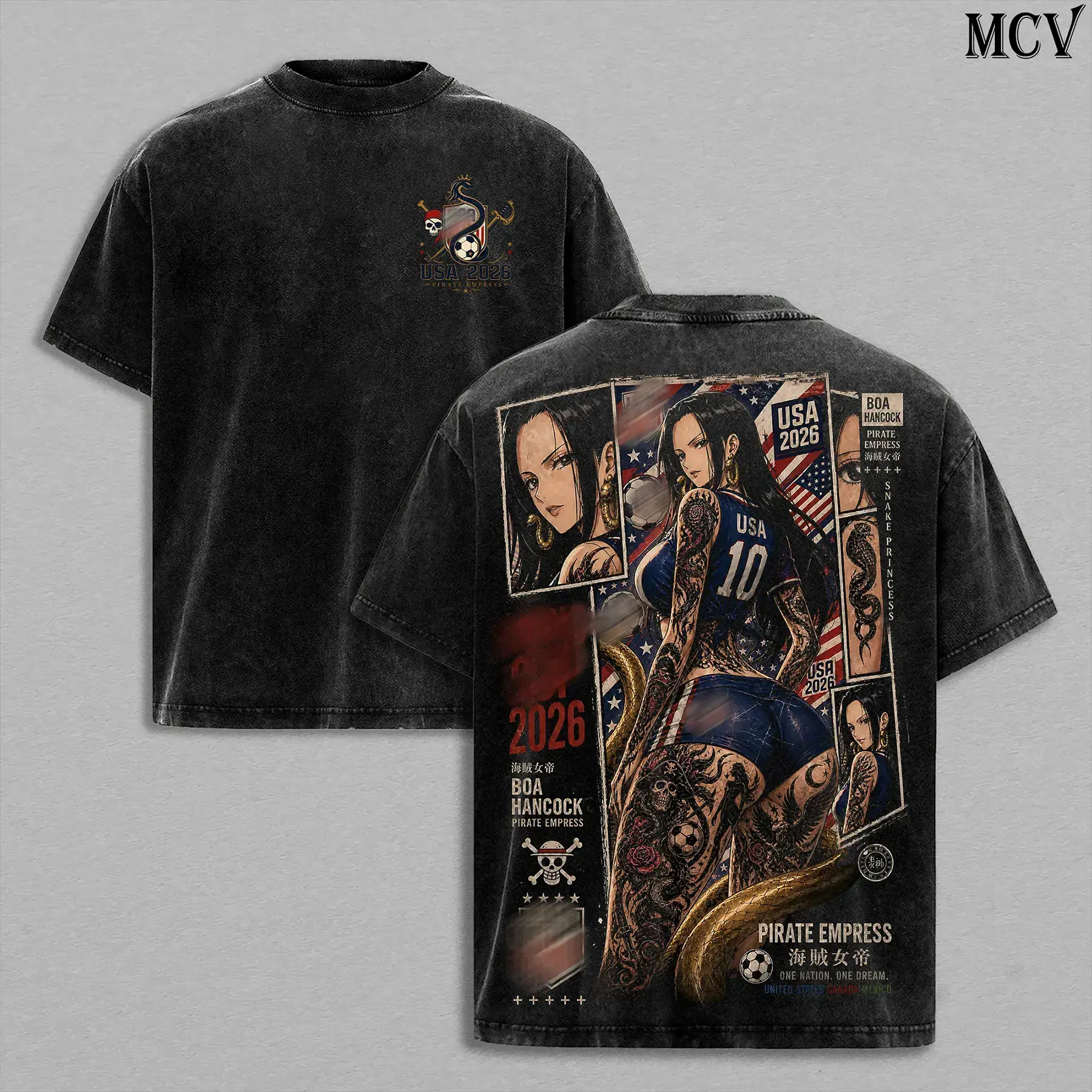 Boa Hancock Anime Graphic Tee Vintage Washed Heavy Cotton T-Shirt Oversized Y2K Streetwear Pirate Empress 90s Retro Casual Short Sleeve Top Premium Unisex Shirt for Daily Gym Workout American Football 2026 Otaku Manga Fan Gift Anime Fashion Mens Tees