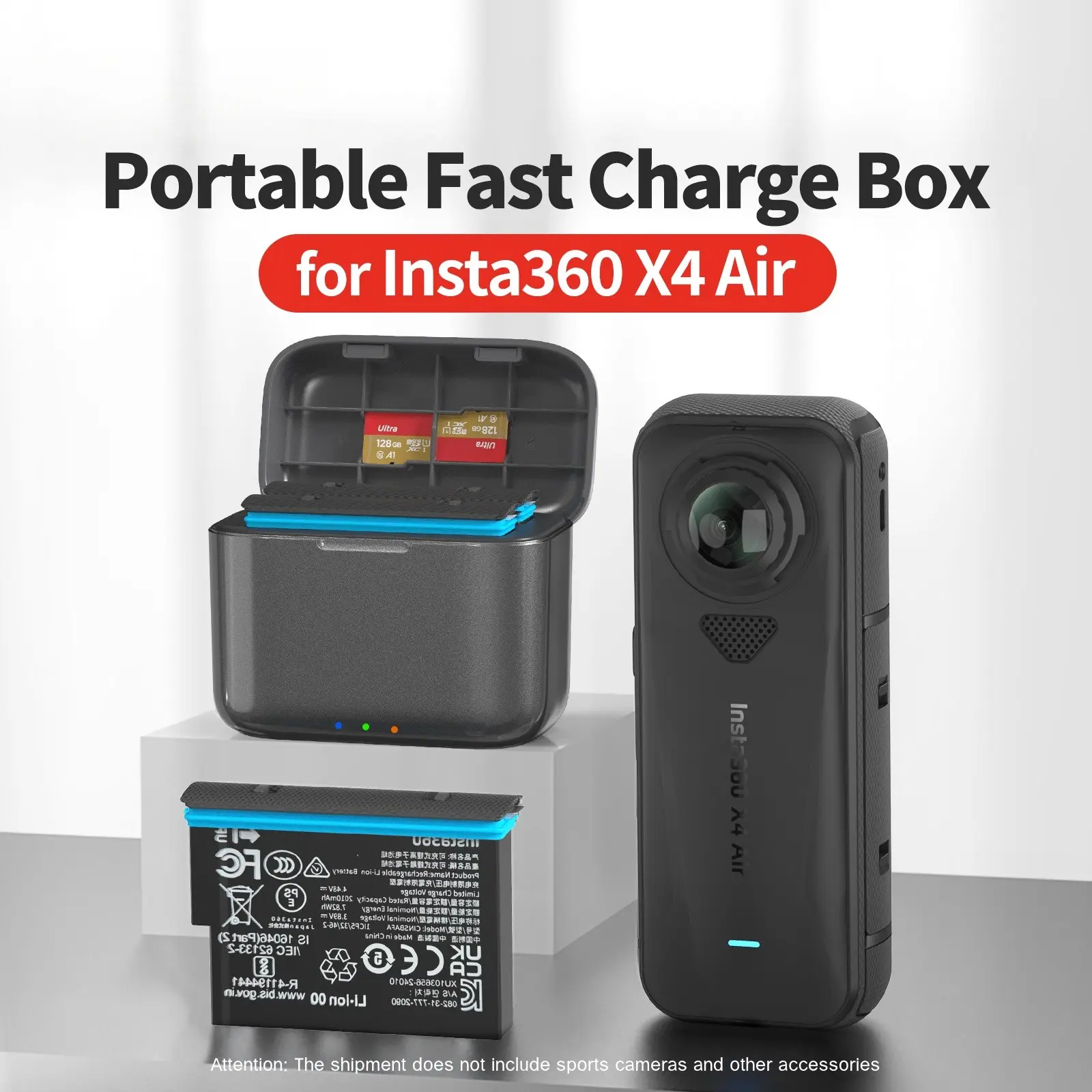 Insta360 X4 Air Battery Portable Fast Charging Box Charger Storage Case Accessories, Compact Power Solution for Insta360 Devices