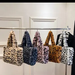 Plush Leopard Shoulder Bag With Magnetic Buckle **Multiple Colors**