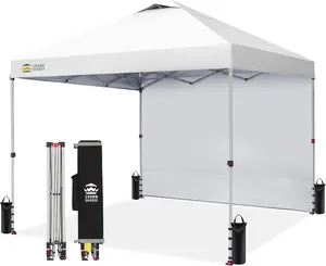 CROWN SHADES 12 x 12 Pop Up Canopy with 1 Side Wall - Beach Tent with One Push Setup - Outdoor Sun Shade for Events, Parties, Camping - Gazebo with STO-N-Go Cover Bag