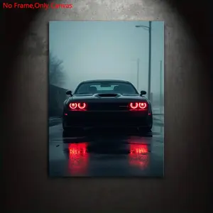 1 piece/set of frameless canvas print posters, Unframed wall art, classic realistic art, black Dodge Challenger SRT, perfect gift for muscle car culture enthusiasts, ideal gift for bedroom, living room, mural, wall decoration