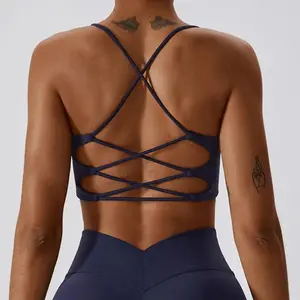 Women fitness Fitness Sport Bra Top Gym Yoga underwear Athletic With Chest Pad U-neck spaghetti straps cross beauty back hollow
