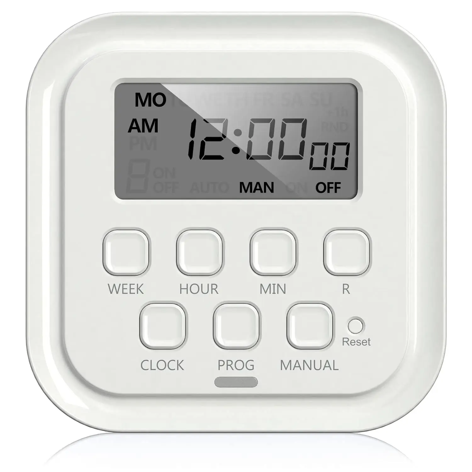7 Day Heavy Duty Digital Timer, Dual Outlet, On/Off Programs 3-Prong Programmable Timer, Indoor, for Lamp, Light, Fan, Pets, Home, Kitchen, Office, Appliances, 125V, 15A, 1875W, 60Hz