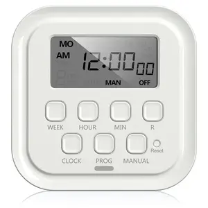 7 Day Heavy Duty Digital Timer, Dual Outlet, On/Off Programs 3-Prong Programmable Timer, Indoor, for Lamp, Light, Fan, Pets, Home, Kitchen, Office, Appliances, 125V, 15A, 1875W, 60Hz